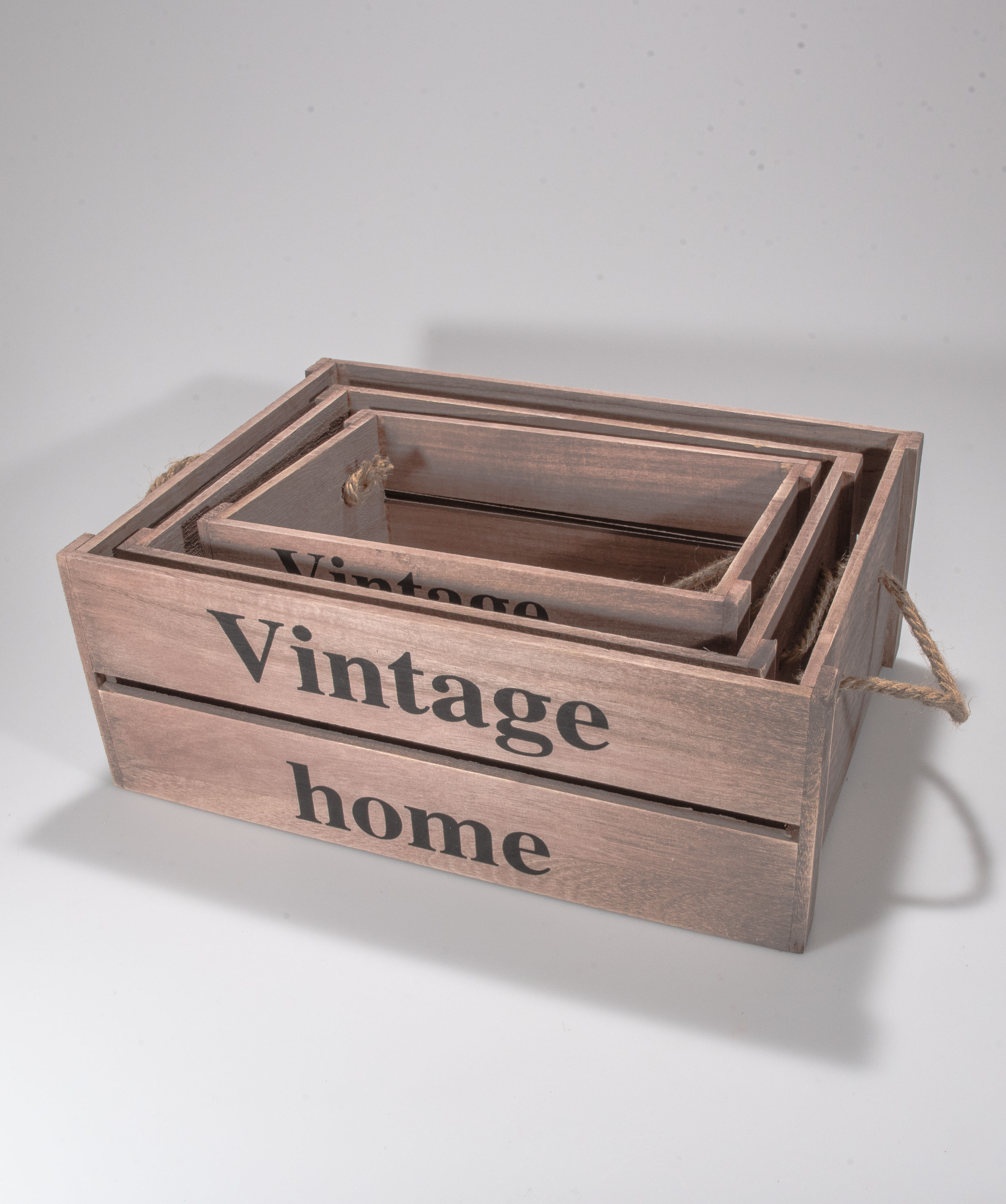 Holzkiste «Vintage home» braun Shabby Chic - 3er Set